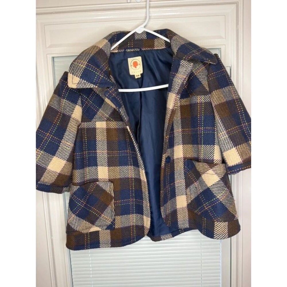 Tulle Women’s Plaid Cropped Jacket Medium Short Sleeve Fall Coat